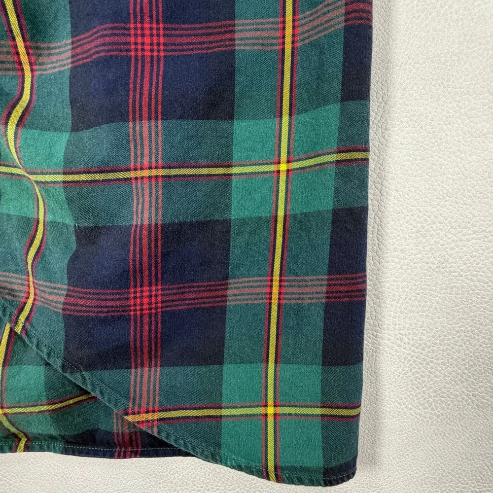 Ralph Lauren Mens Large Plaid Button Down Shirt Classic Fit Green Navy Blue